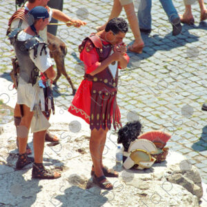 Gladiators for tourist photos in front of the Roman coliseum, Rome,