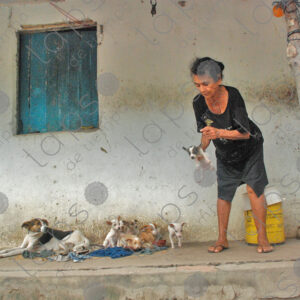 Old woman with puppy
